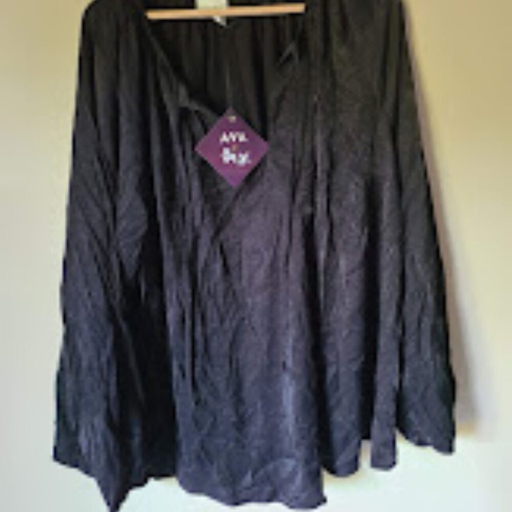 Ava & Viv Satin    Balloon Long Sleeve Tie Front Blouse Top, Size 2X